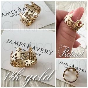 James Avery 14k gold paper dolls boys girls holding hands wide band retired